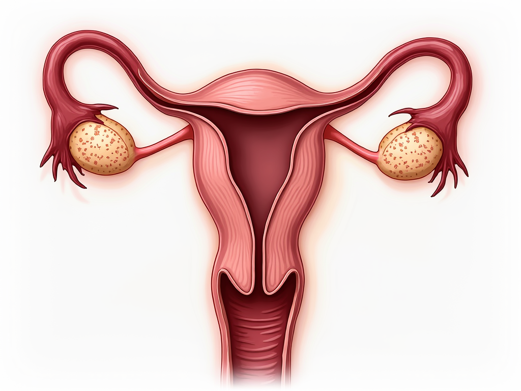 Illustration of endometriosis in the female reproductive system
