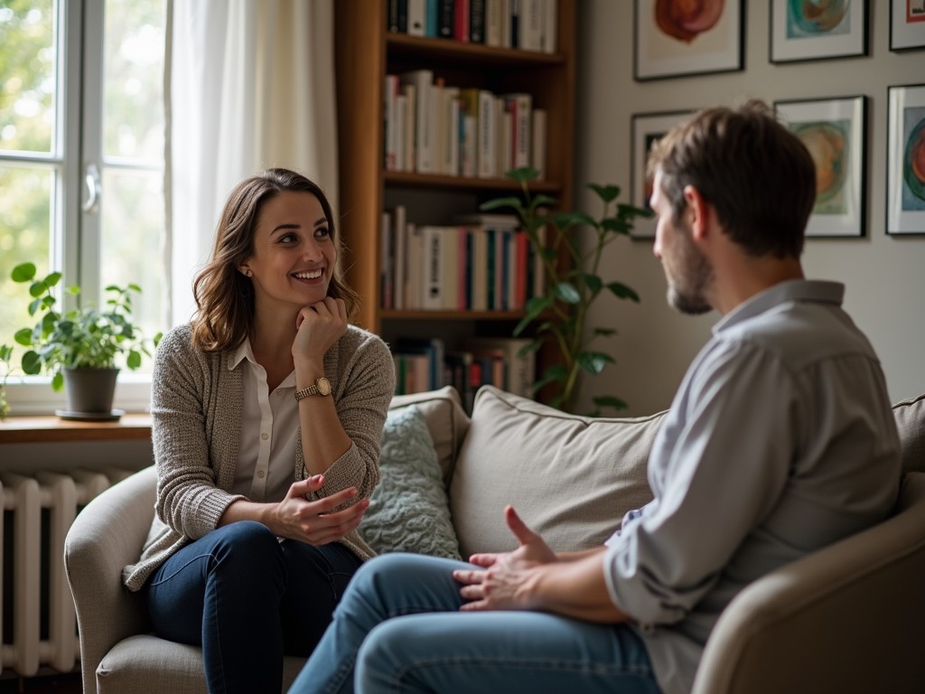 A therapist and patient engaging in a counseling session, creating a supportive environment for discussing personal issues.