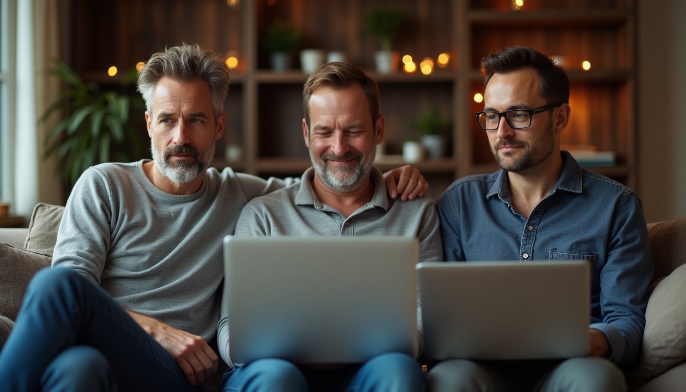 Online support group meeting for men with infertility issues.