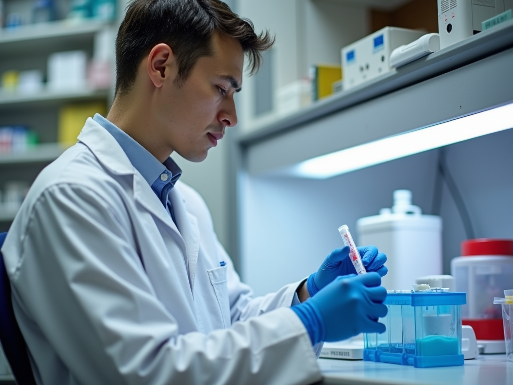 A technician working on fertility preservation samples in a high-tech lab.
