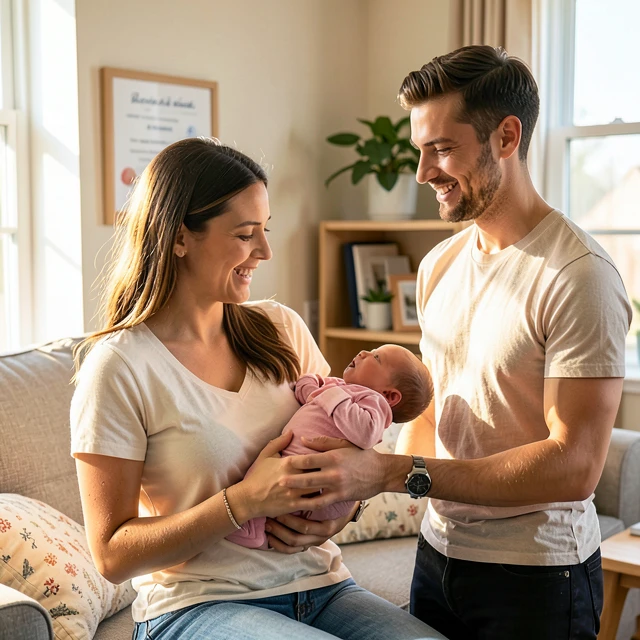 Happy family celebrating the birth of a child after successful fertility preservation