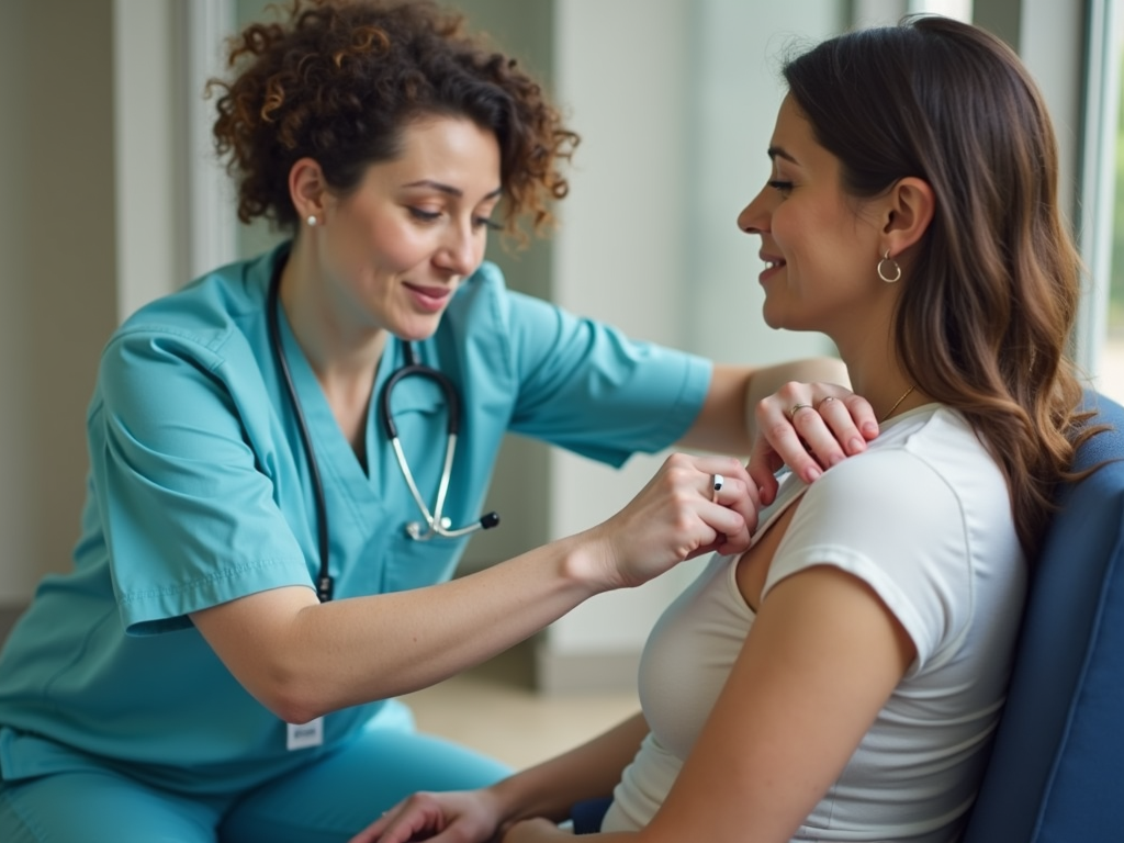 Nurse helping patient with gonadotropin shot