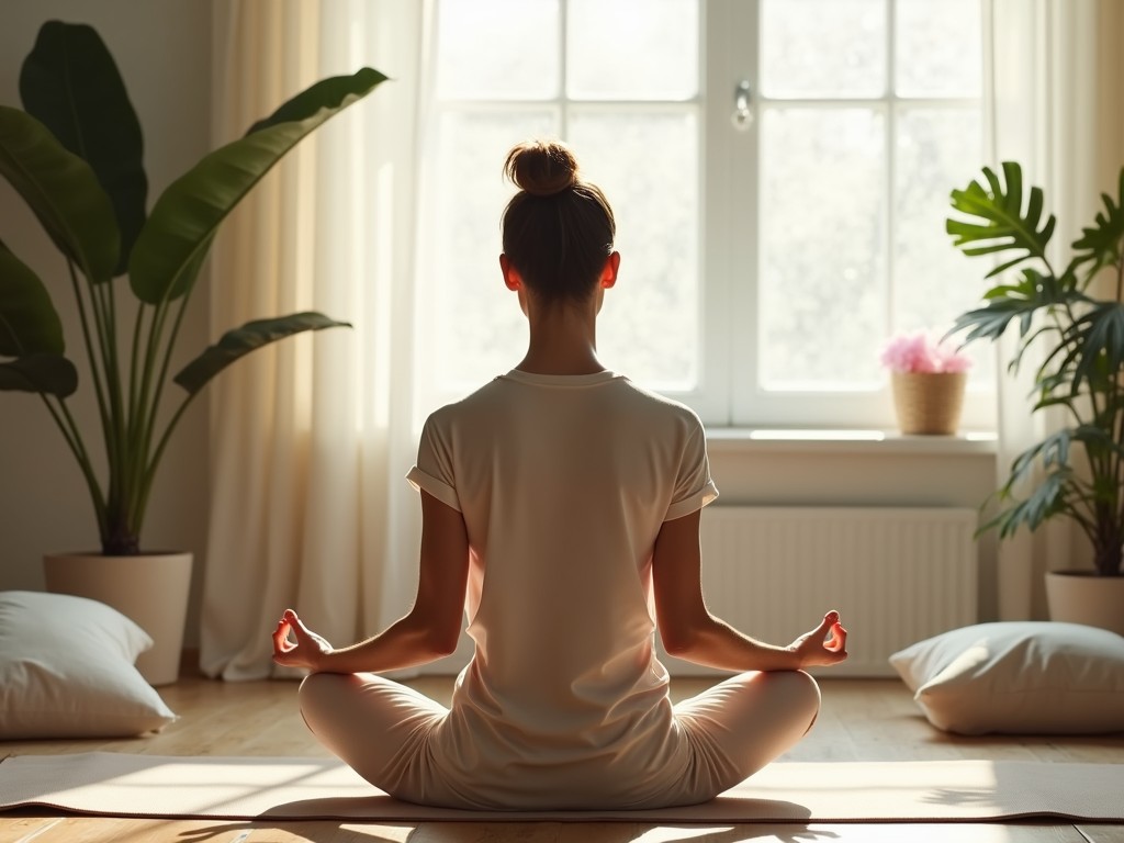 A woman practicing meditation for mental peace during fertility treatment.