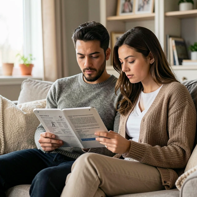 Couple reviewing infertility information together at home