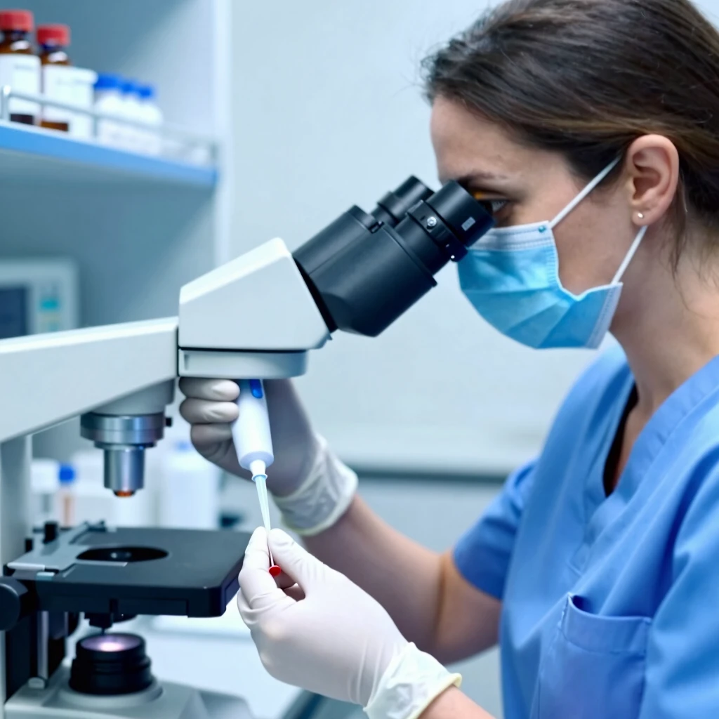 Medical professional preparing sample for IUI procedure