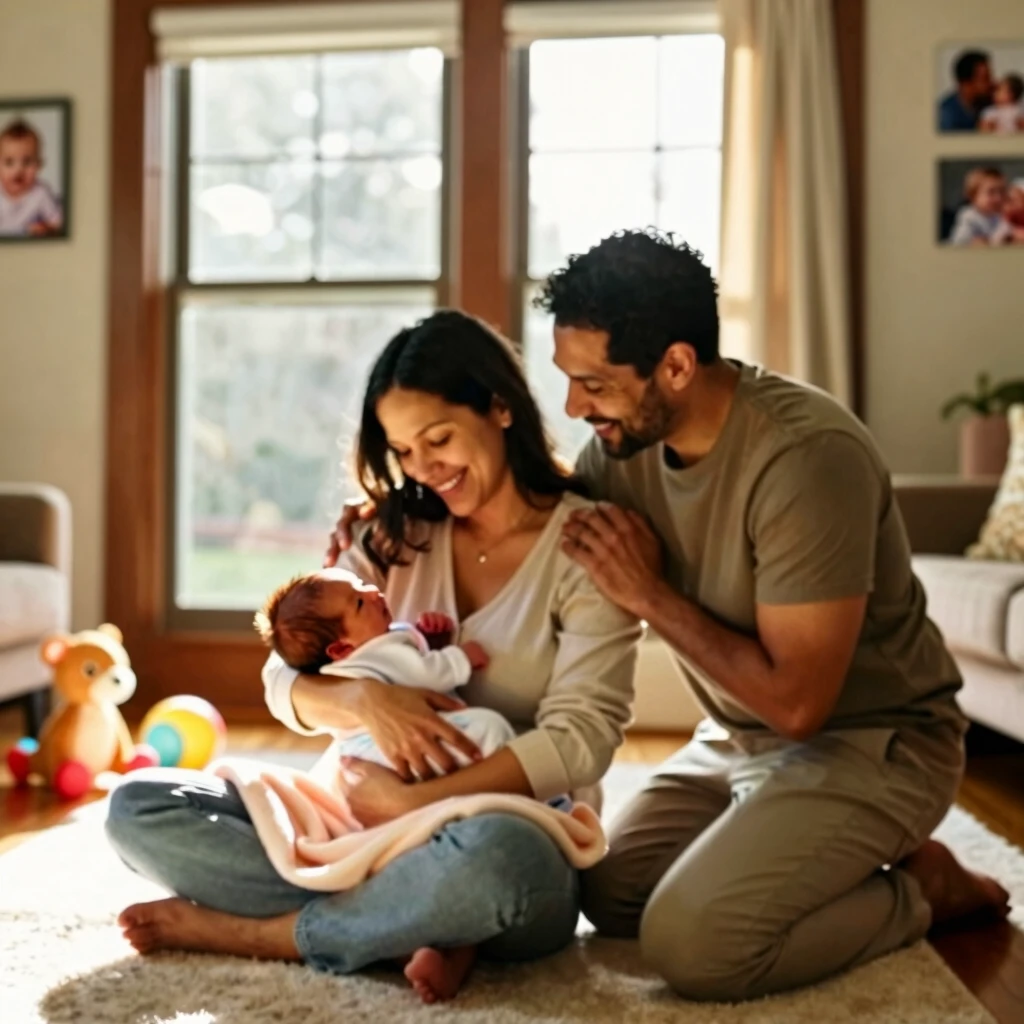 Happy family with newborn after successful infertility treatment