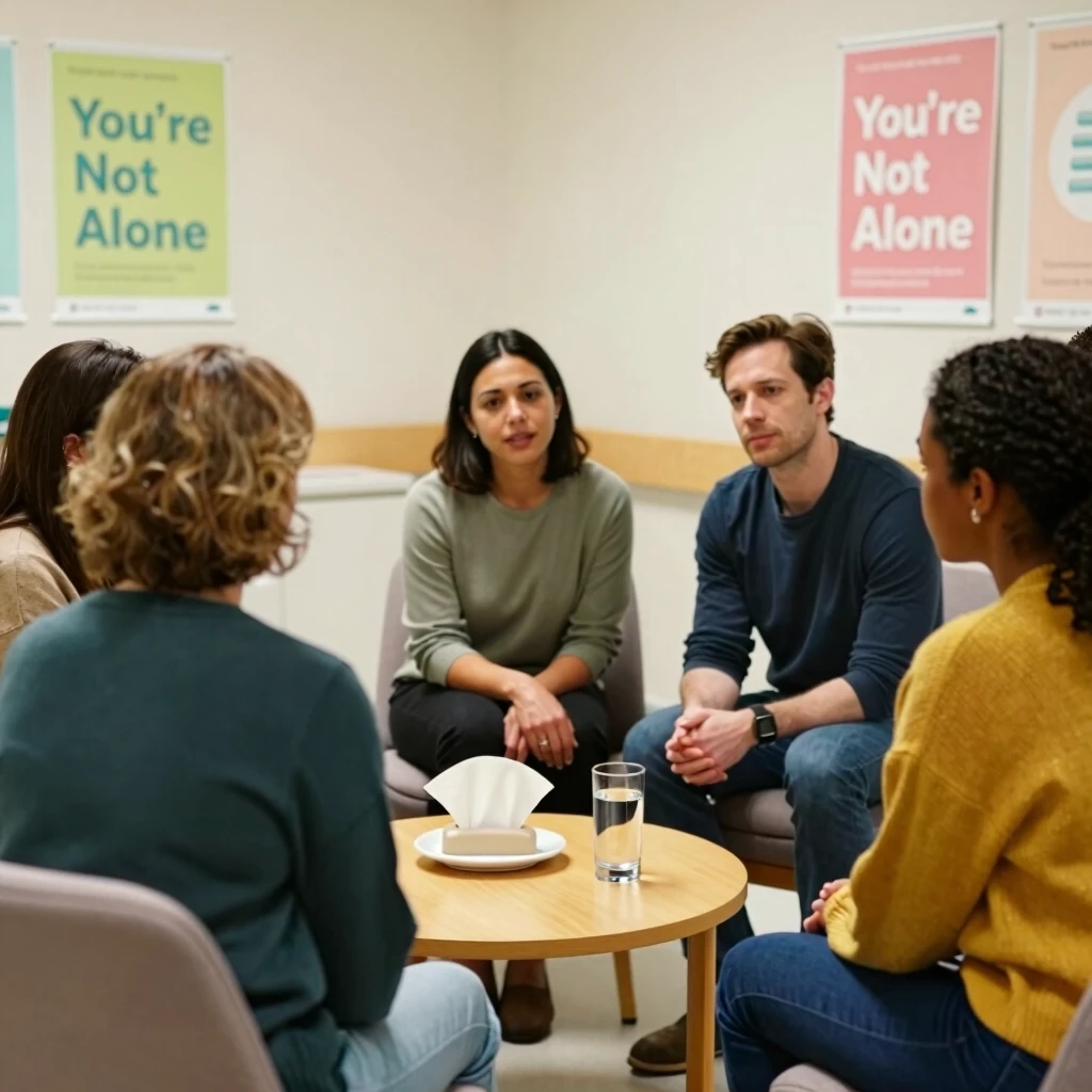 Support group meeting at a fertility clinic, highlighting community and empathy