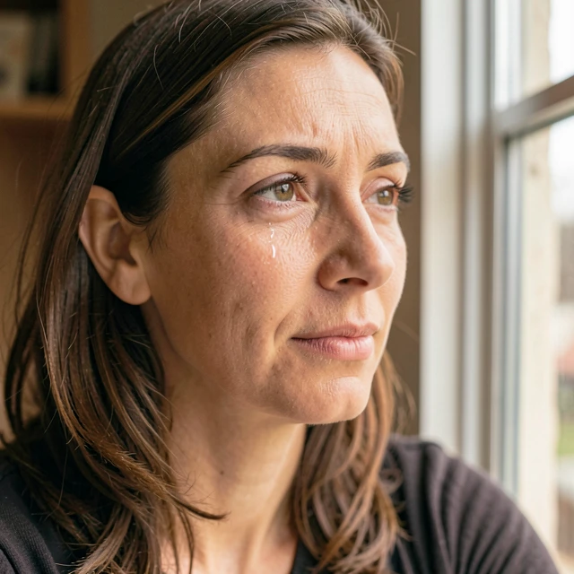 Woman reflecting on her infertility journey with a mix of vulnerability and quiet strength