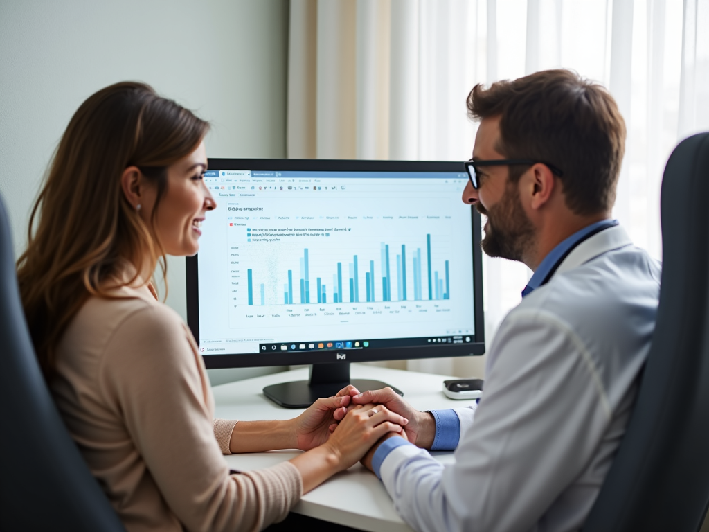 A couple reviewing fertility treatment plans with their doctor.