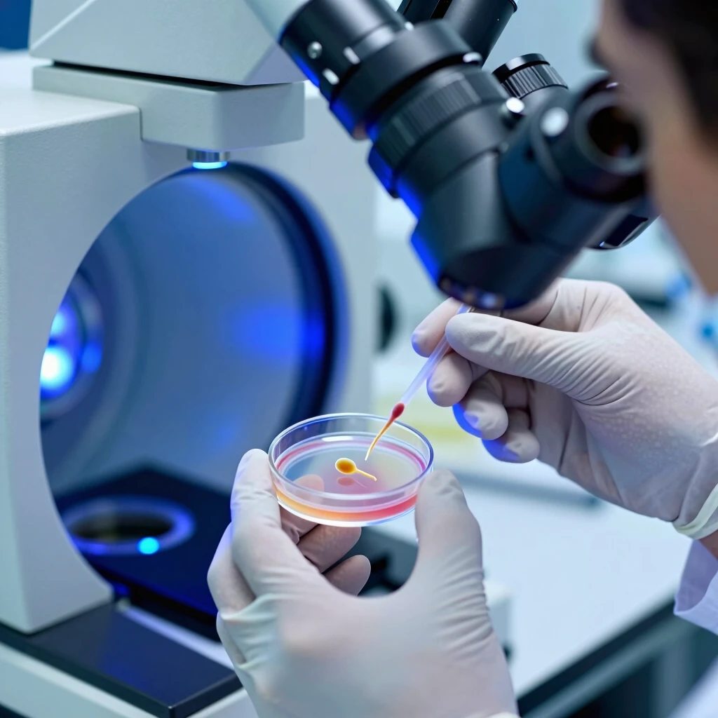Embryologist performing fertilization in IVF lab