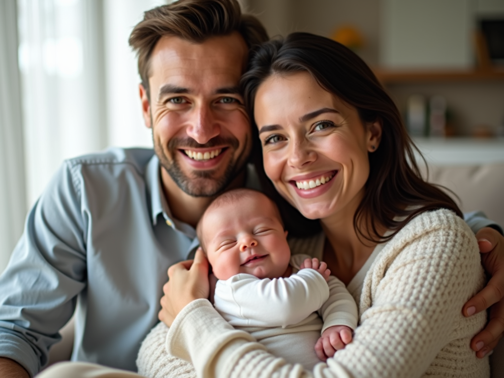 A family celebrates the birth of their child after successful ART treatment.