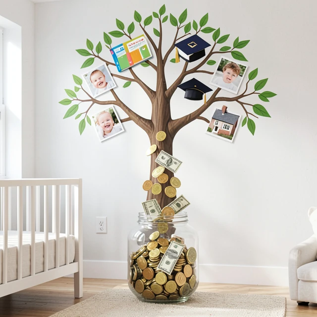 Visual representation of long-term financial growth for a new family