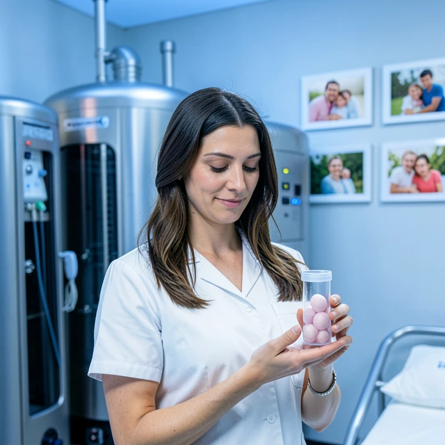 Woman preserving fertility with egg freezing procedure