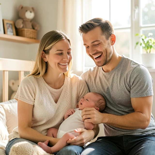 Happy family after successful embryo freezing and transfer