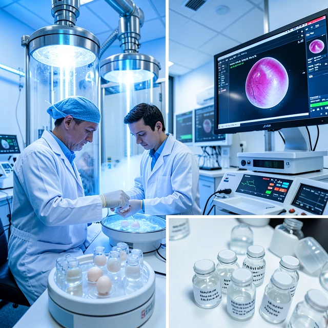 Modern fertility lab showing egg cryopreservation process