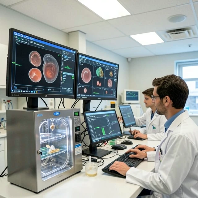 Modern fertility clinic using AI for embryo monitoring
