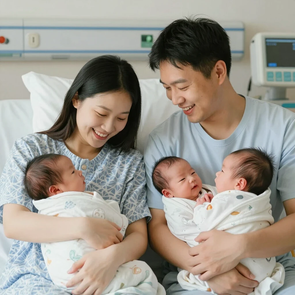 Family celebrating the arrival of twins after fertility treatments