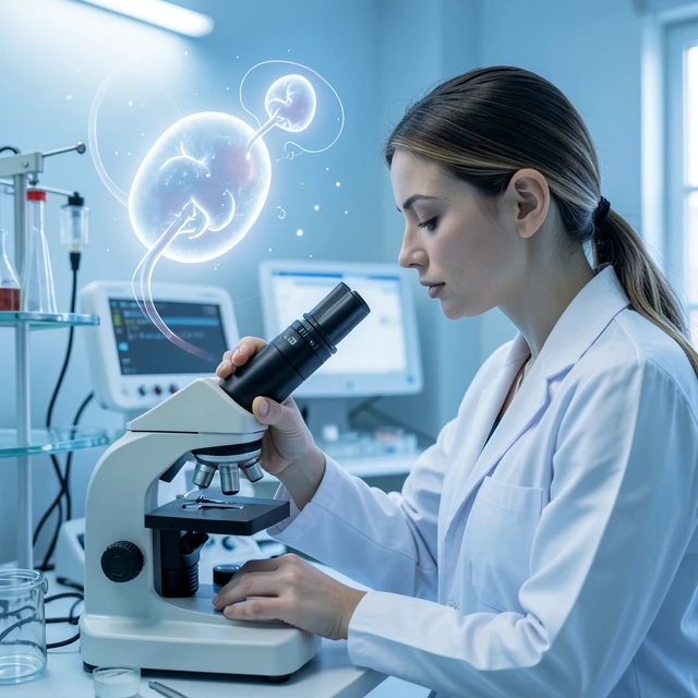 Embryologist working in natural cycle IVF laboratory