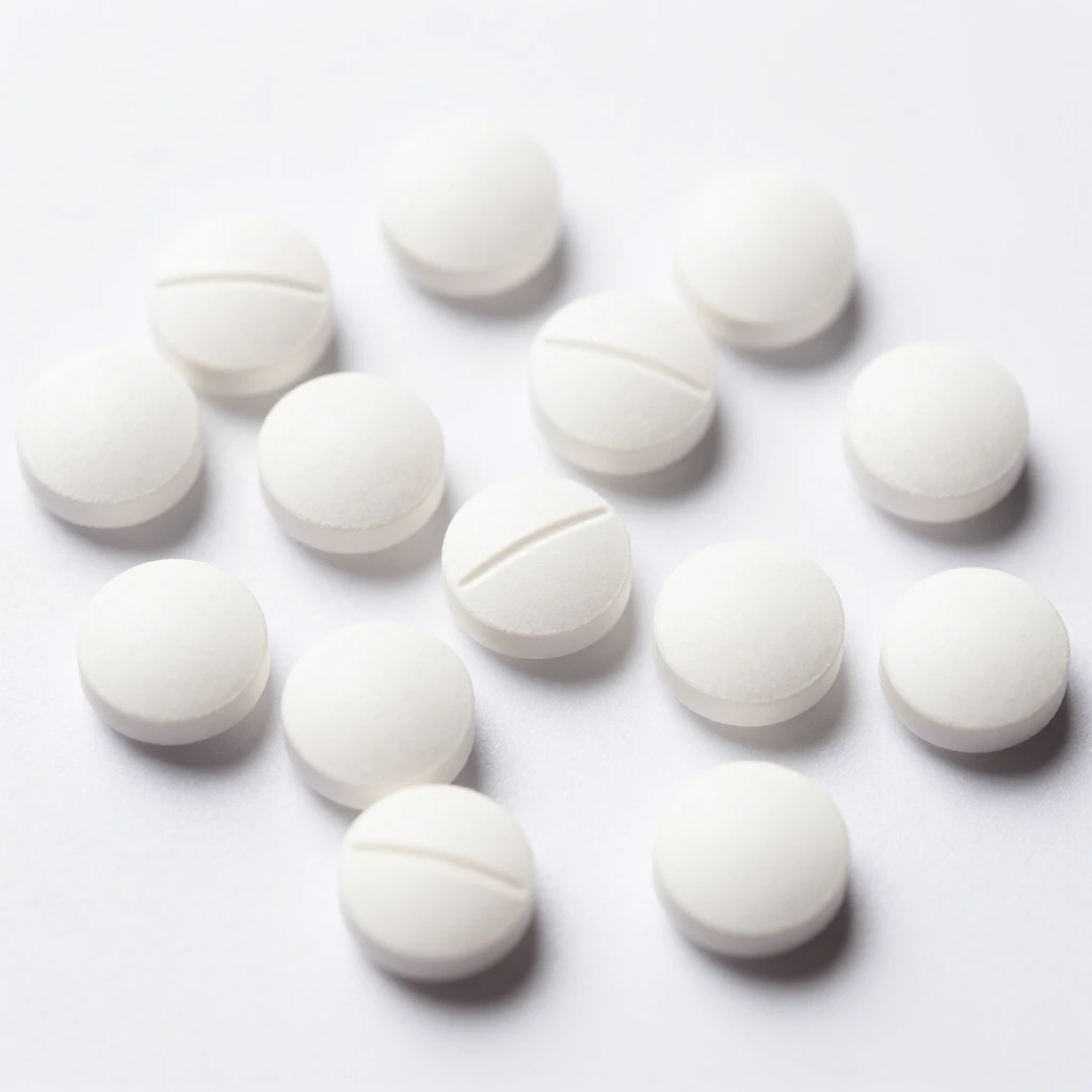 Assorted pills including clomiphene tablets on white background