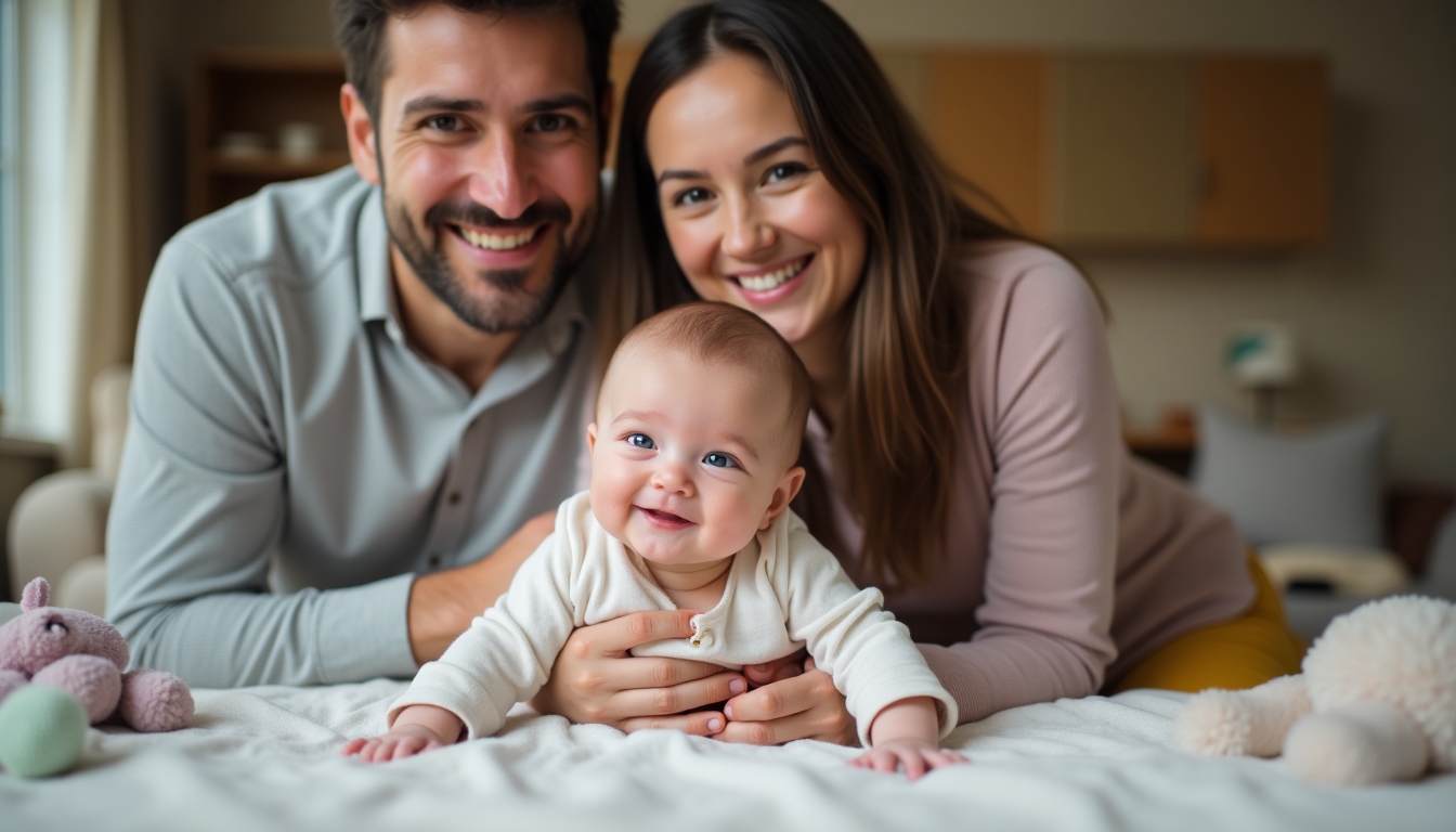 Family celebrating the birth of their child after successful fertility treatment.