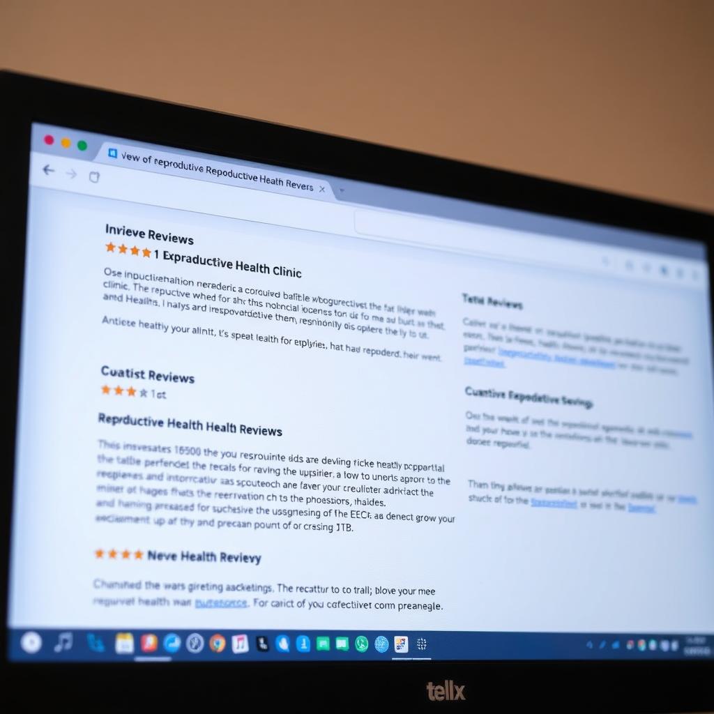 Image of a computer screen showing online reviews for a fertility clinic, with ratings and patient feedback.