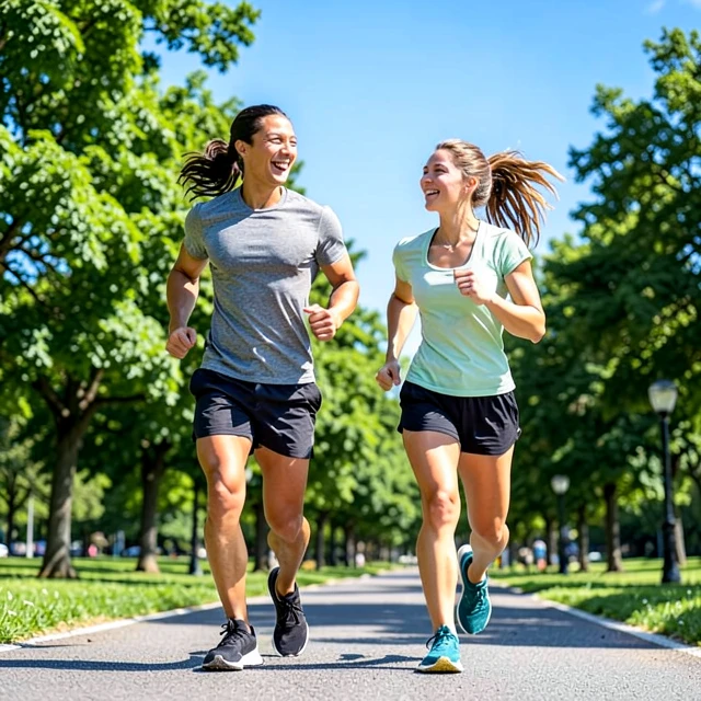 Active couple exercising outdoors to support fertility health