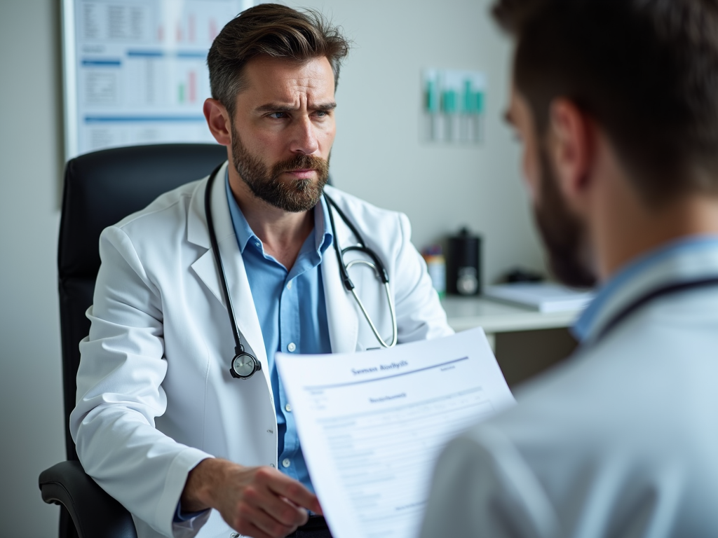 Man reviewing semen analysis results with doctor