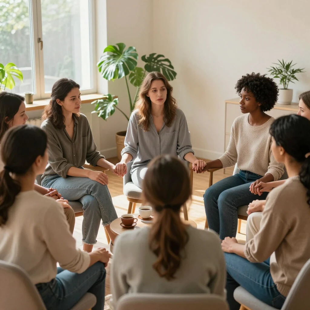 Women connecting and sharing in an infertility support group