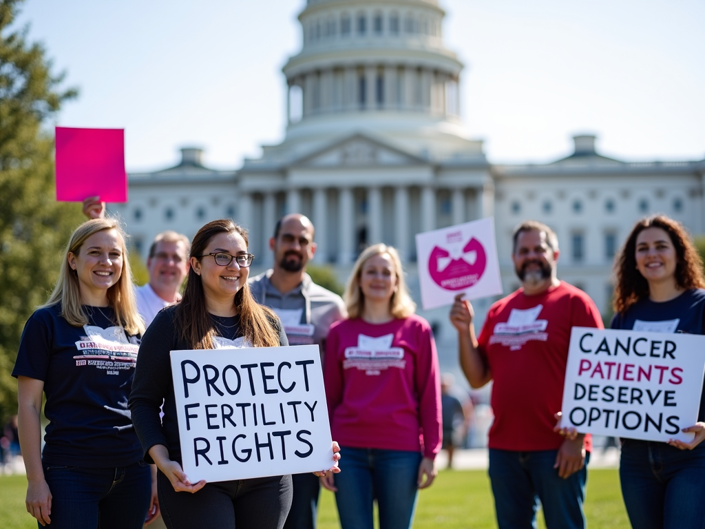 Advocates protesting for fertility preservation laws.
