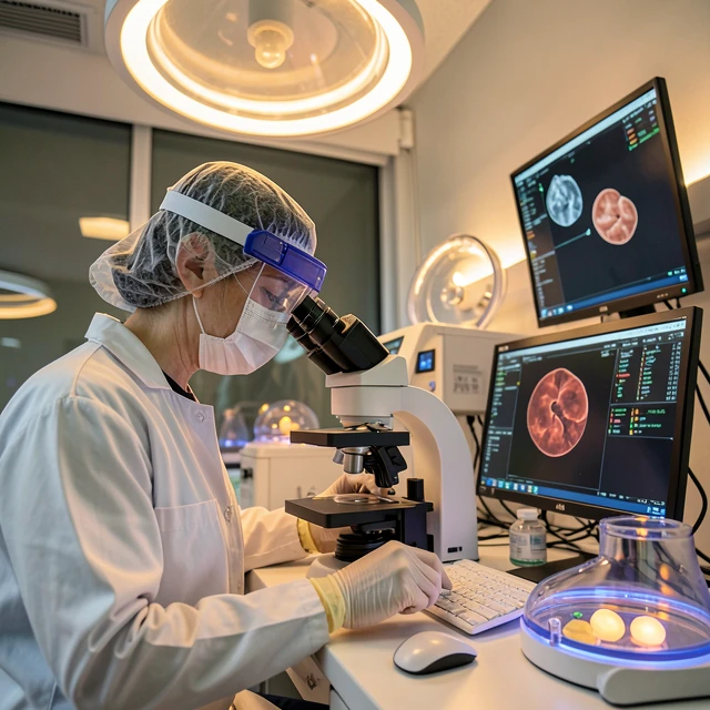 Embryologist working in an IVF laboratory
