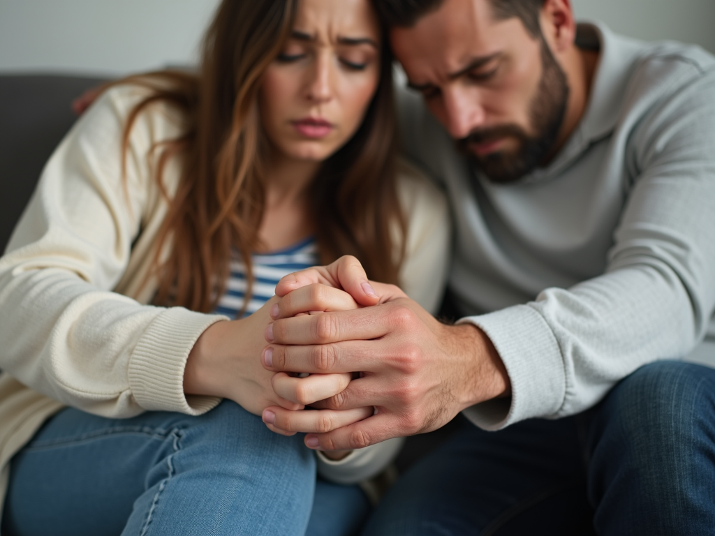 Couple holding hands, reflecting on their infertility journey