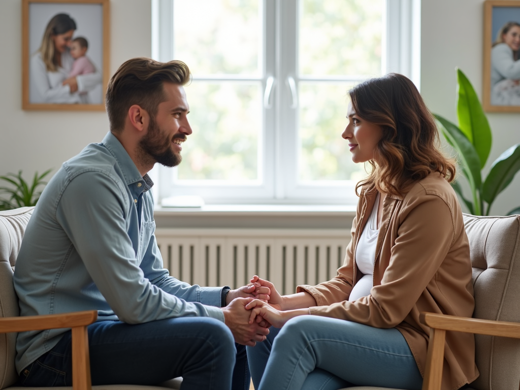 Couple in fertility clinic waiting room