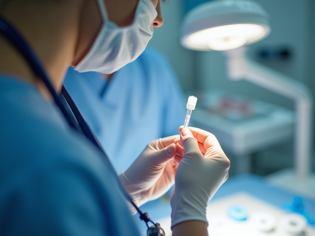 Medical professional preparing sperm sample for IUI procedure.
