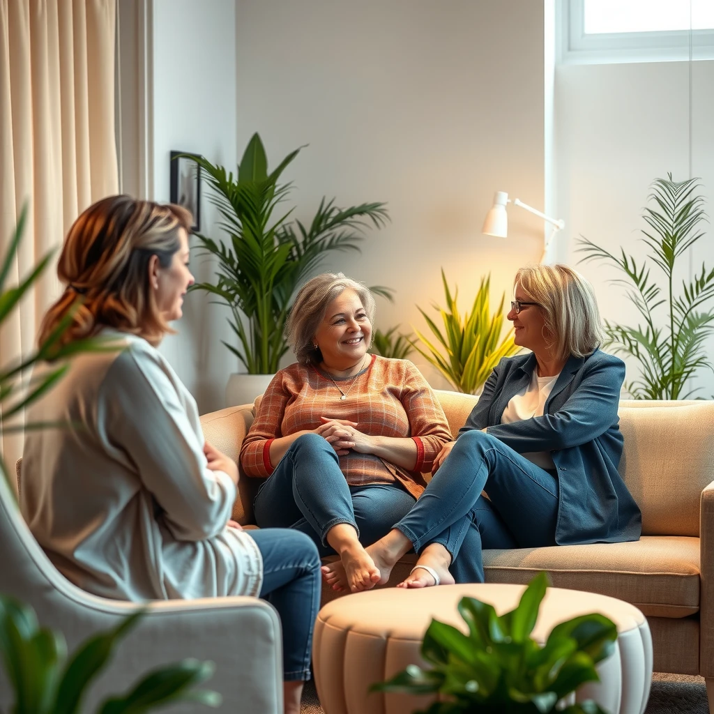 A couple in therapy session discussing intimacy issues with a supportive therapist