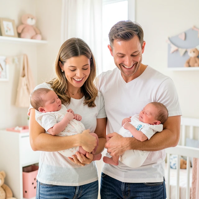 Family with twins joyfully celebrating after overcoming infertility challenges
