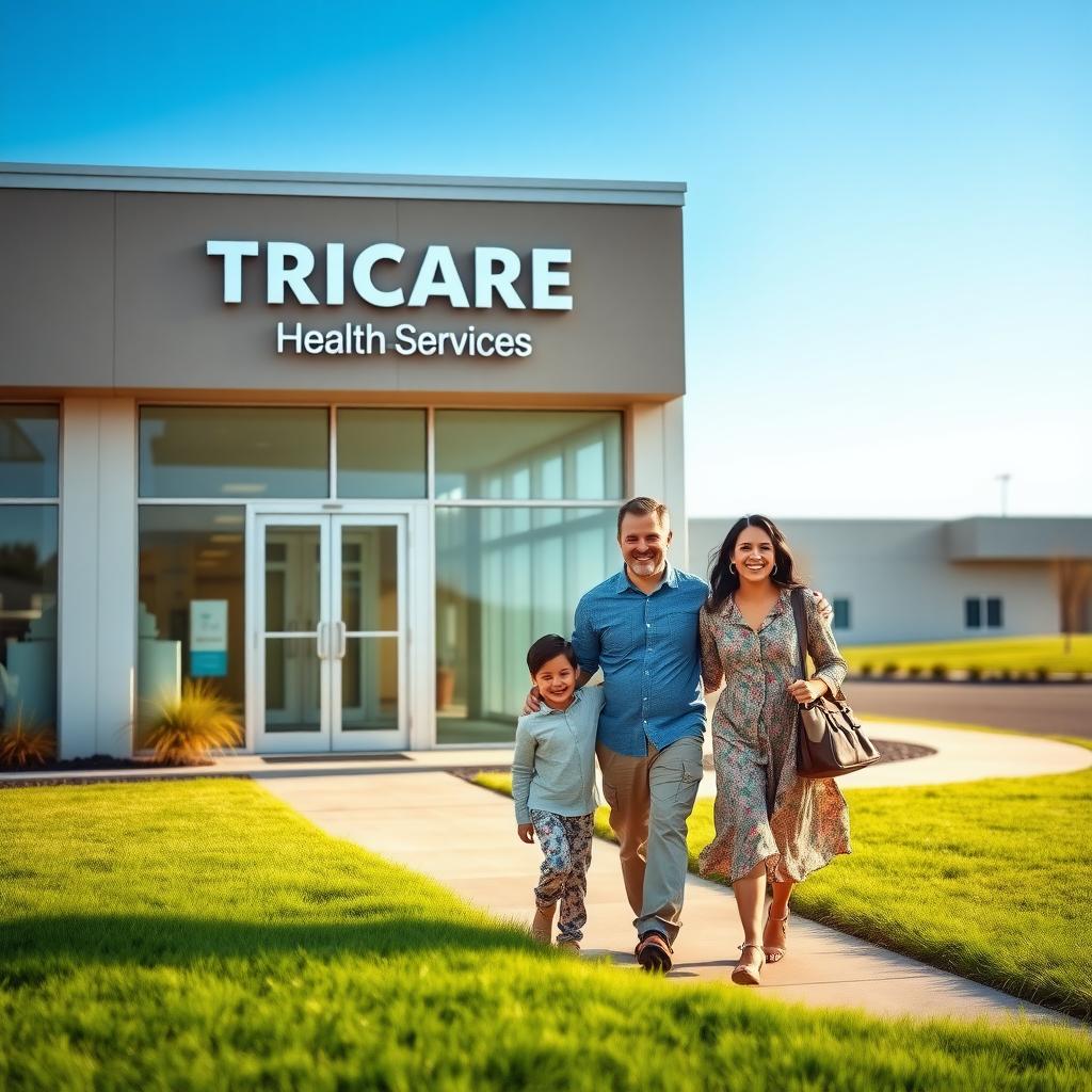 Military family outside a TRICARE health clinic
