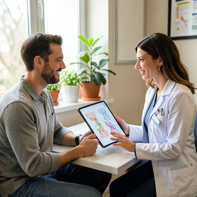 Couple consulting with genetic counselor about screening options