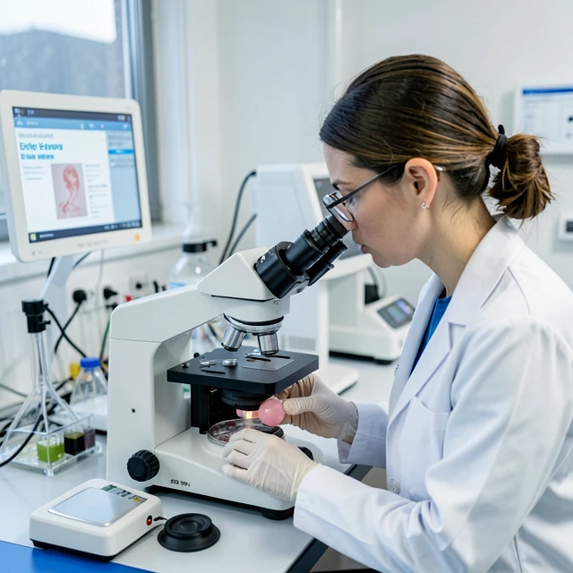 IVF laboratory procedure with embryologist at work