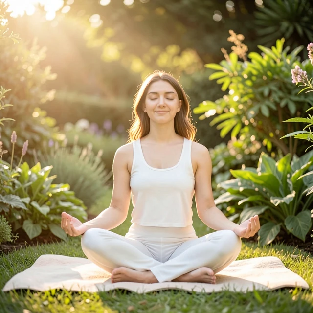 Woman using mindfulness techniques to reduce stress and improve fertility