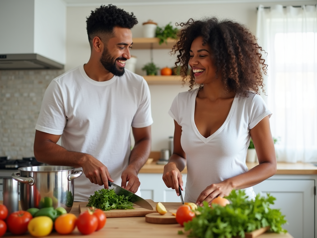 Couple preparing a healthy meal for fertility