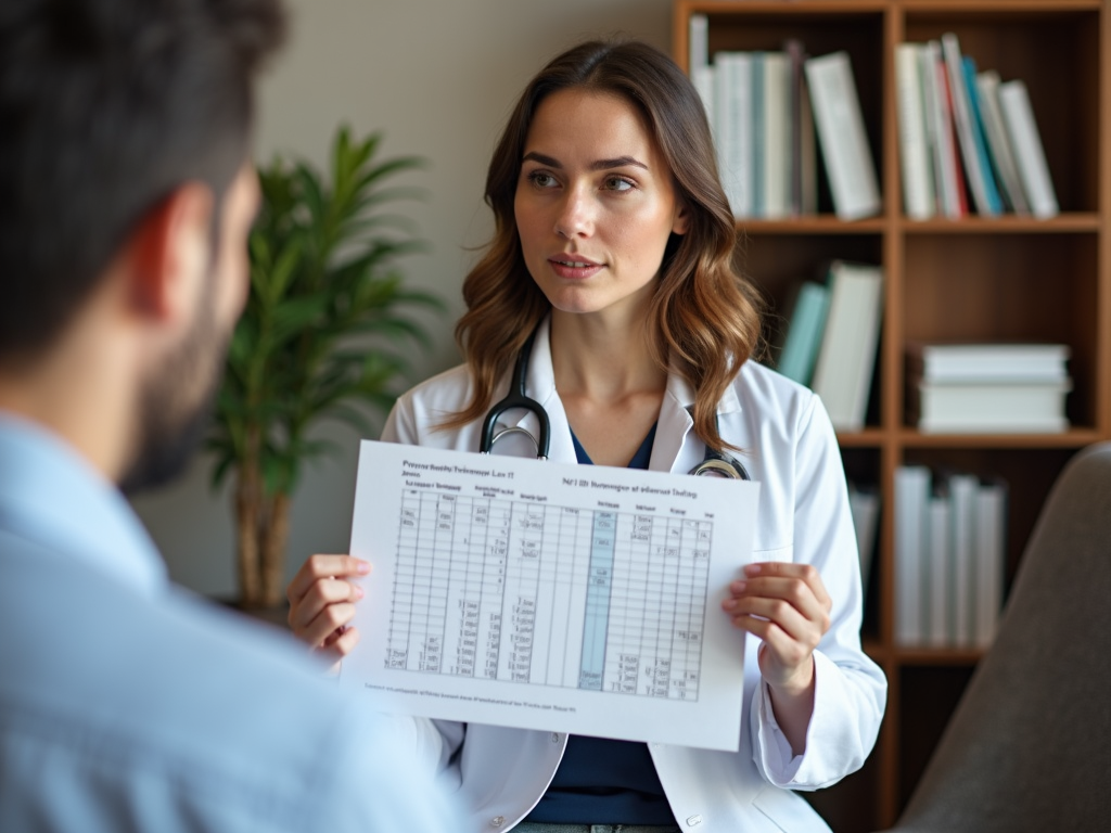 Doctor discussing hormone levels with a patient in a cozy office setting.