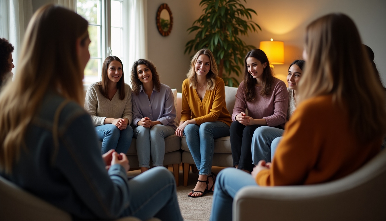 A support group meeting for individuals coping with infertility, offering a safe space to connect.