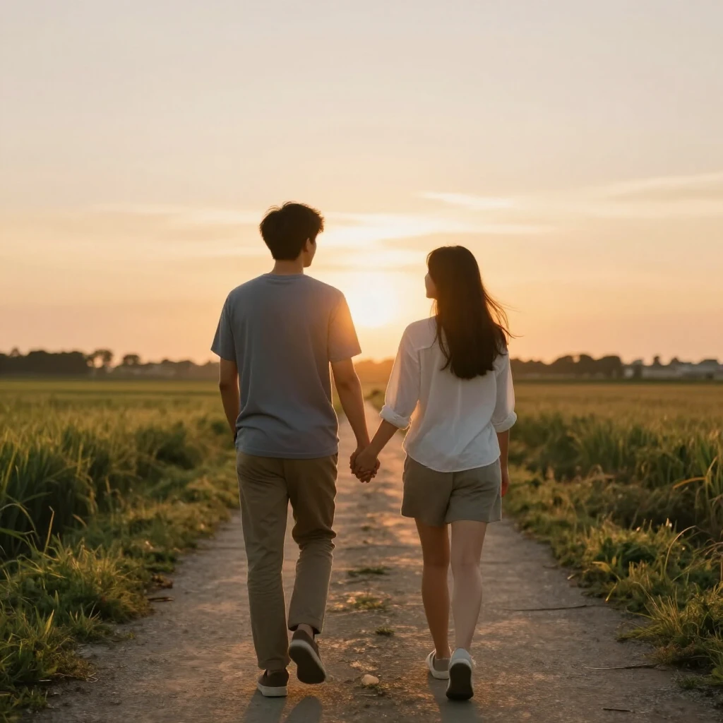 Couple walking hand in hand on a hopeful path symbolizing overcoming infertility