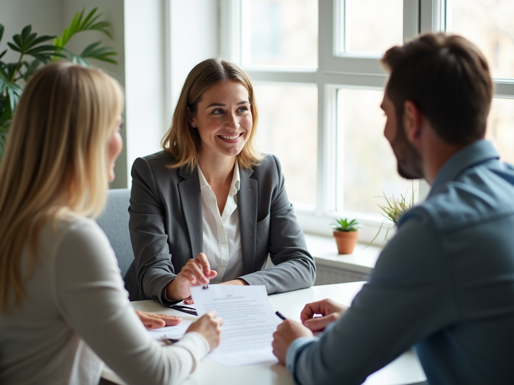 Couple discussing fertility preservation insurance coverage with an agent