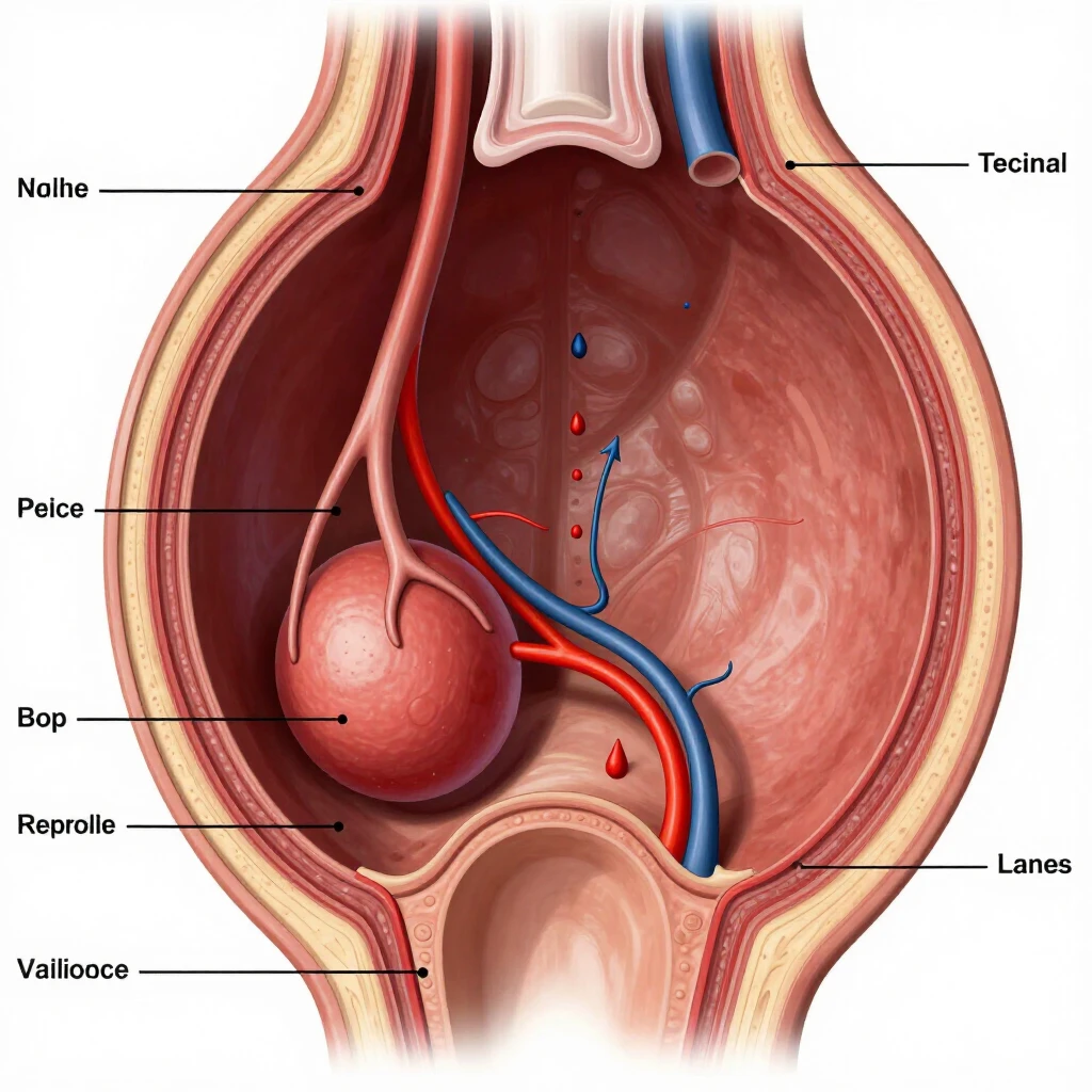 Illustration of varicocele showing enlarged veins in the scrotum