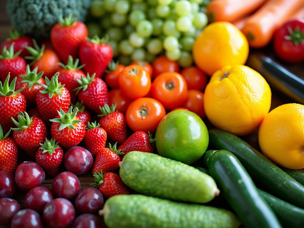Colorful variety of fruits and vegetables