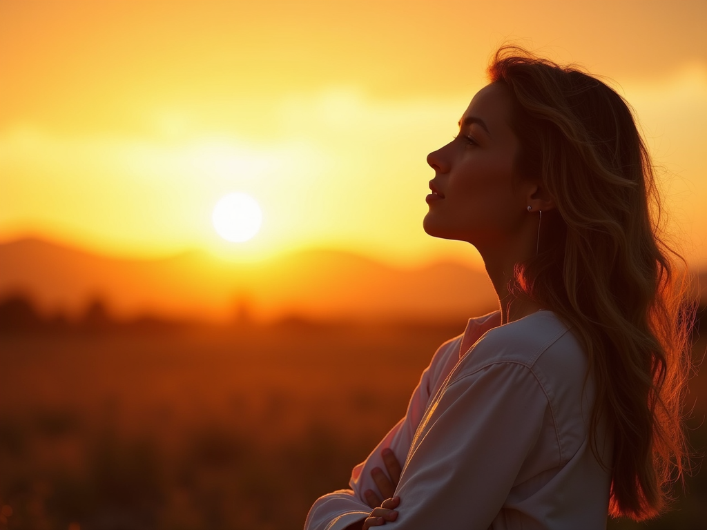 Person finding peace at sunrise