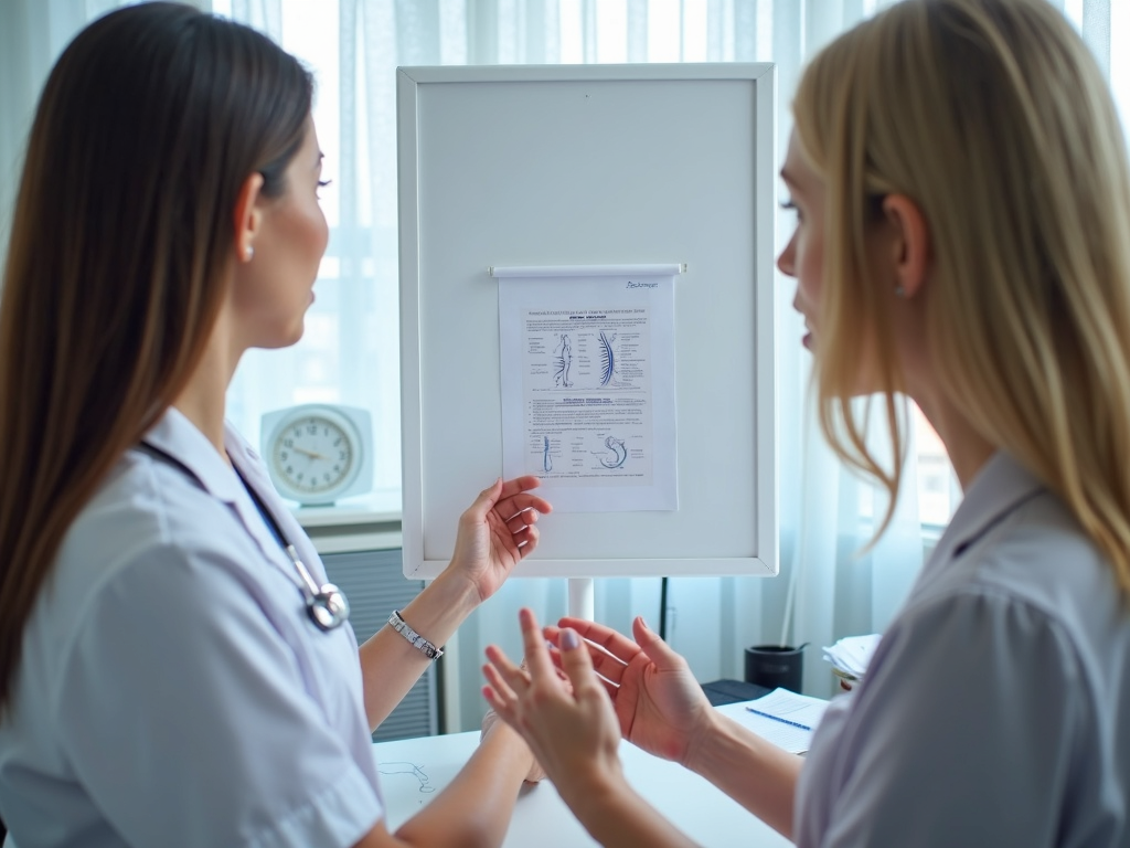Fertility specialist and patient discussing sperm freezing.