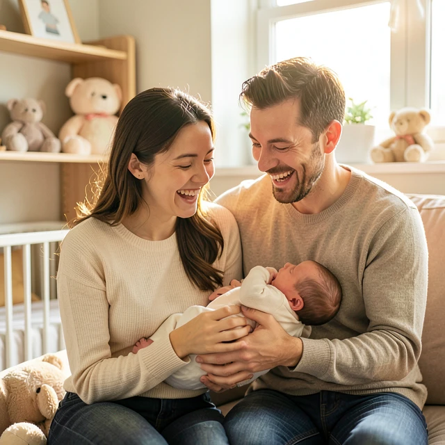 Happy family celebrating successful IVF outcome