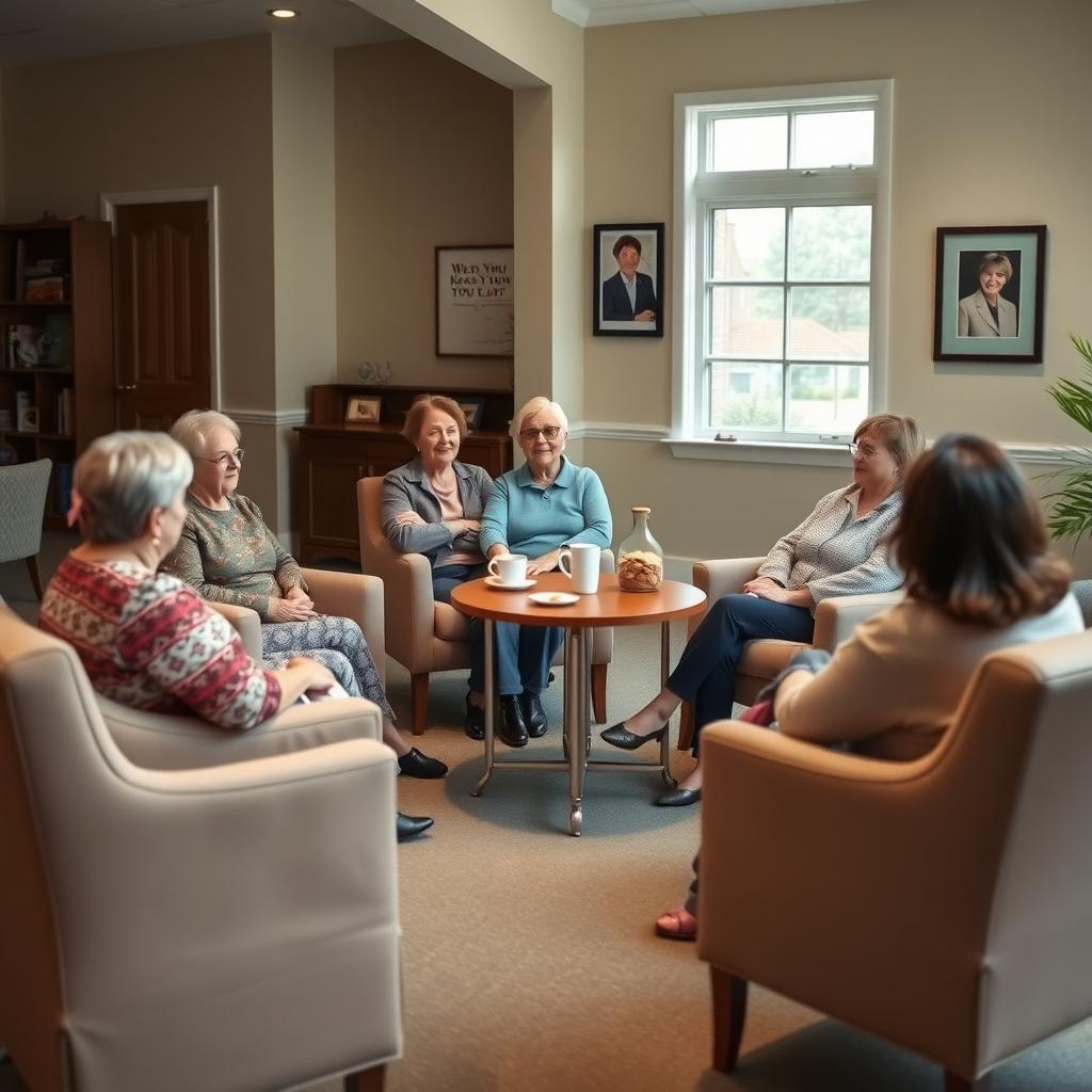 Military spouses gathered at a support group meeting in a community center